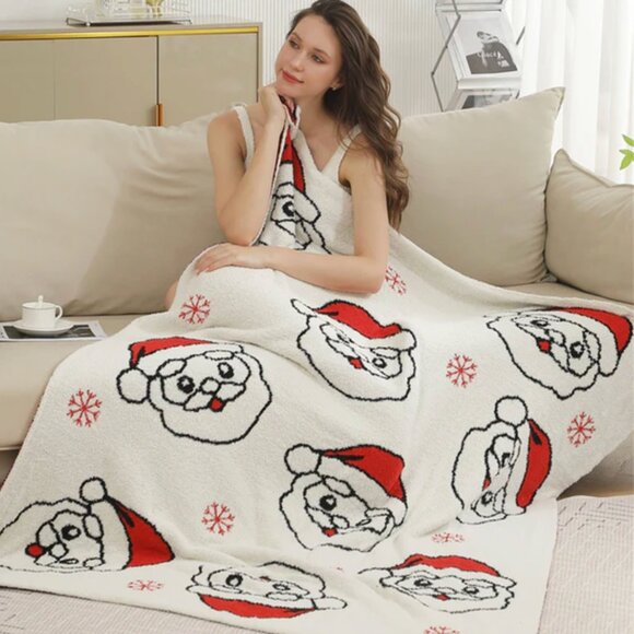 Santa Knit Throw Blanket Super Soft Cozy 50x60 Plush Holiday Christmas Comfort - Picture 3 of 3